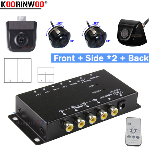 Koorinwoo 360 Round Remote Control Split Parking For 4 Cameras Switch Combiner Channel Box CCD Left Right Front Rear View Camera ► Photo 1/6