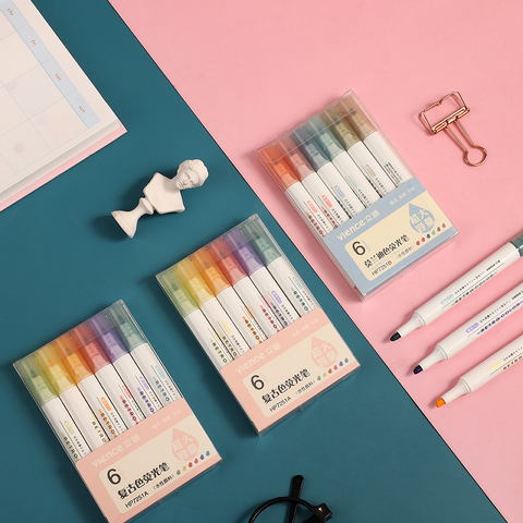JIANWU 6pcs/set Morandi Fluorescent pen high quality Cute creativity highlighter pen journal pens kawaii art supplies ► Photo 1/6