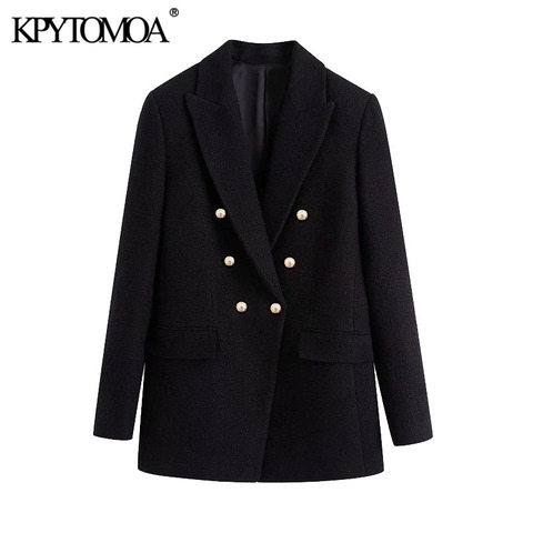 KPYTOMOA Women 2022 Fashion Office Wear Double Breasted Tweed Blazer Coat Vintage Long Sleeve Pockets Female Outerwear Chic Tops ► Photo 1/6
