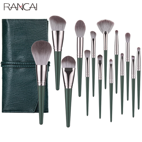 RANCAI 14pcs Makeup Brushes Set crochas maquillaje Green Large Loose Powder High Gloss Eyeshadow Foundation Contour SynthetiHair ► Photo 1/6