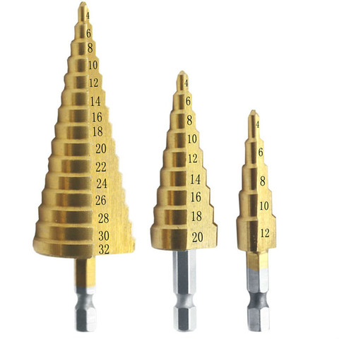 3Pcs/lot HSS Steel Large Step Cone Titanium Coated Metal Drill Bit Cut Tool Set Hole Cutter 4-12mm 4-20mm 4-32mm ► Photo 1/6