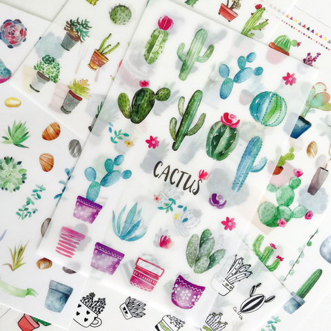 6 Sheets/Pack Green Cactus PVC Stickers Decorative Album Diary Hand Account Decor ► Photo 1/5
