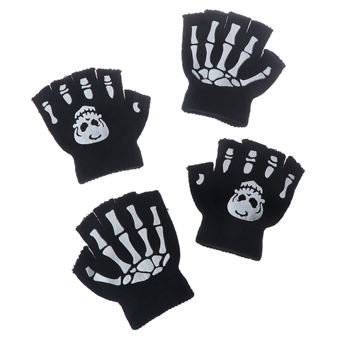 Boys Cool Fluorescent Skeleton Gloves Children Mittens Skull Gloves Fashion Cool Winter Black Knitting Luminous Gloves ► Photo 1/6