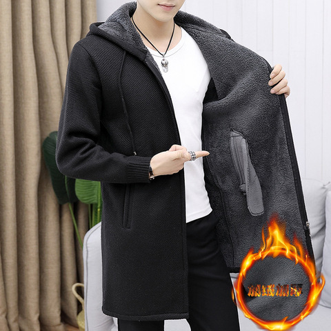 Men's Wool Cardigan Slim Fit Autumn Winter Warm Thick Solid Hooded Zipper Long Jackets Knitted Cotton Casual Fsashion Sweaters ► Photo 1/6