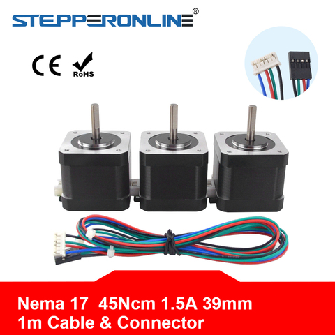 Nema 17 Stepper Motor 39mm 42BYGH 1.5A(17HS4401S) Motor 45Ncm Nema17 Stepping Motor 4-lead w/1m Cable & Connector for 3D Printer ► Photo 1/6