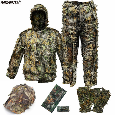 3D Leaves Camouflage Hunting Ghillie Suit Adult Wear-resistant Shooting Suit Breathable Tactical Military Sniper Clothes set ► Photo 1/6