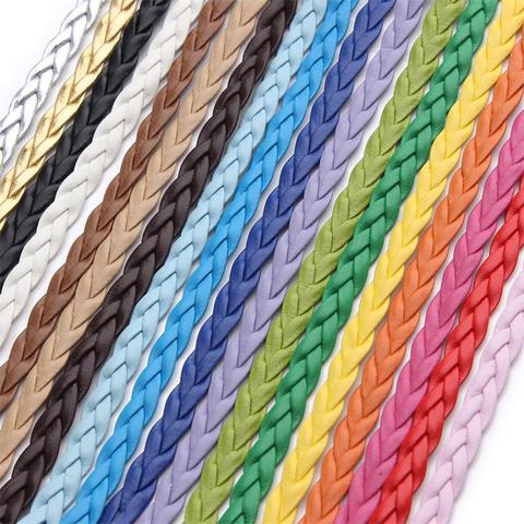 10m/lot Colorful Flat Braided Genuine Leather Cord For DIY Necklace Bracelet Making String Rope Thread Jewelry Making Materials ► Photo 1/6