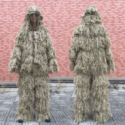 3D Withered Grass Ghillie Suit 4 PCS Sniper Military Tactical Camouflage Clothing Hunting Suit Army Hunting Clothes Birding Suit ► Photo 1/6