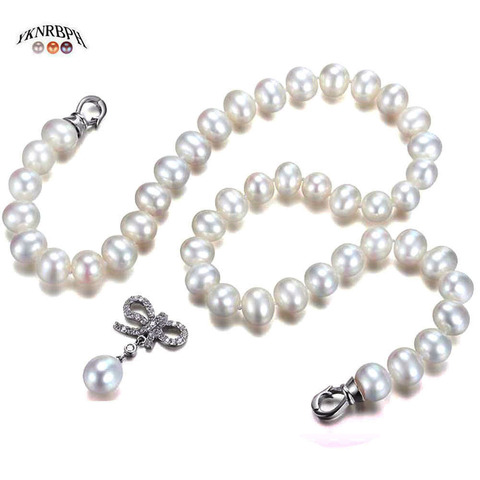 YKNRBPH Women's S925 Sterling Silver Natural Pearl Necklace Classic Style Weddings Jewelry Chains ► Photo 1/6