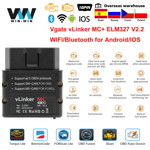 Vgate iCar2 obd2 bluetooth scanner ELM327 V2.2 obd 2 wifi icar 2 car tools  elm 327 for android/PC/IOS code reader for engine - AliExpress