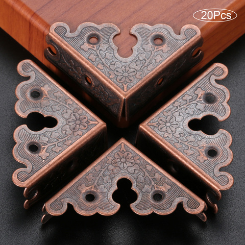 DRELD 20pcs Antique Iron Triangle Corner Wooden Box Corners Furniture Protector Decor Print Pattern Carved Protectors 34mm ► Photo 1/6