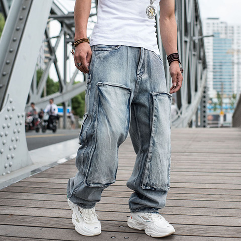 Jeans For Men Men's Plus size Skateboard Pants Straight-leg Motorcycle Jeans Men's Loose Blue jeans with Big pocket Jeans ► Photo 1/6