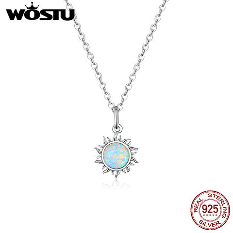 WOSTU Korean Necklace Opal Zircon And 925 Sterling Silver Sun Sunny Long Chain Women Necklace Silver Jewelry CQN399 ► Photo 1/6