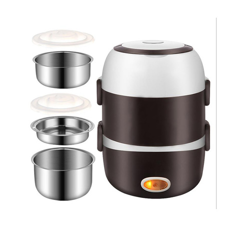 Mini Electric Rice Cooker Stainless Steel 2/3 Layers Steamer Portable Meal Thermal Heating Lunch Box Food Container Warmer 220V ► Photo 1/6