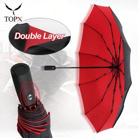 Double Layer Automatic Umbrella Rain Women 3 Fold Strong Windproof Female Male 10K Large Parasol Men Business Umbrellas Parasol ► Photo 1/6