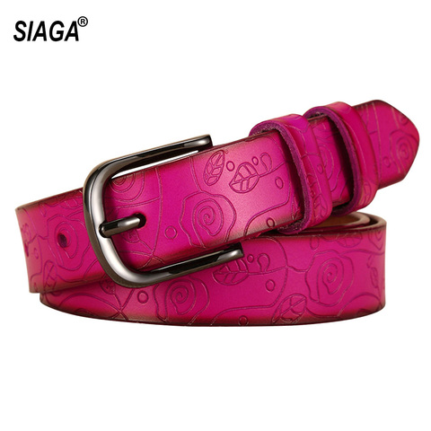 Fashion Design Floral Pattern Rose Red Genuine Leather Female Belt Women's Pin Buckle Metal Belts 28mm Wide 2022 FCO082 ► Photo 1/6