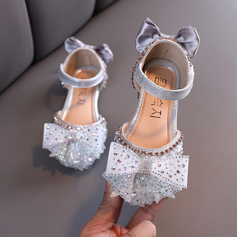 KAMUCC Hot Summer Girls Sandals With Bow Open Toe Diamond Princess Party Shoes Soft Flat Sandals For Girls Kids Sandals ► Photo 1/6