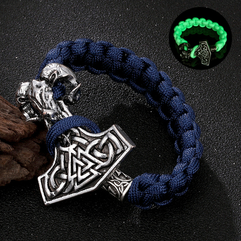 Punk Antique Copper Anchor Vikings Bracelets Men Handmade Paracord Rope Norse Amulet Rune Survival Wrap Bracelet Homme Jewelry ► Photo 1/6