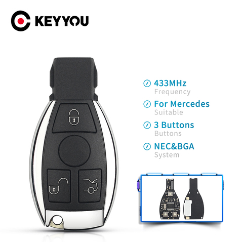KEYYOU Smart Car Key For Benz Remote Key For Mercedes Benz Year 2000+ Supports Original NEC and BGA 315MHz Or 433MHz 2/3 Buttons ► Photo 1/6