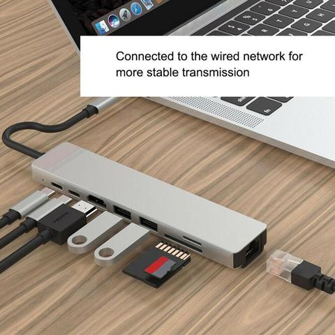 8-In-1 USB C Hub Type C to HDMI RJ45 Ethernet USB 3.0 Ports SD/TF Card Reader USB-C PD Power Delivery for MacBook Pro Dock ► Photo 1/6