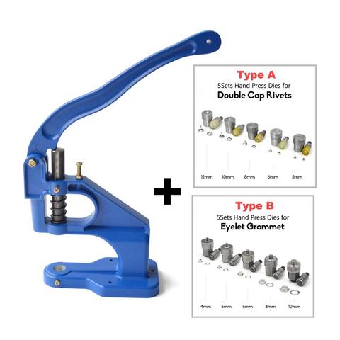 KALASO Hand Press Tool Machine And 5Sets Eyelet Grommet Dies OR 5Sets Double Cap Rivets Dies Mould Tool ► Photo 1/6