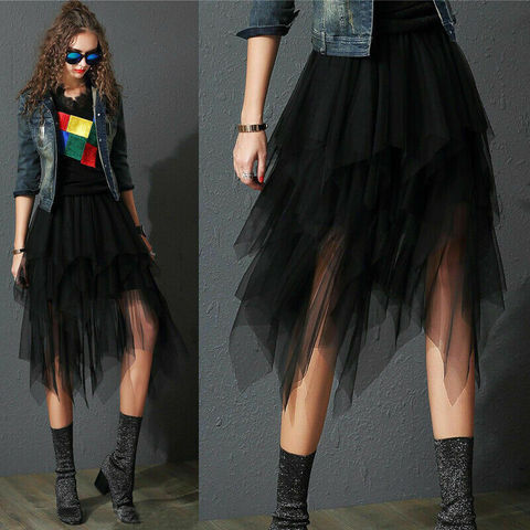 2022 Newest Hot Women's Tulle Skirt Elastic High Waist Underskirt Ballet Irregular Pleated Maxi Skirt Sheer Tutu Tulle Skirts ► Photo 1/6