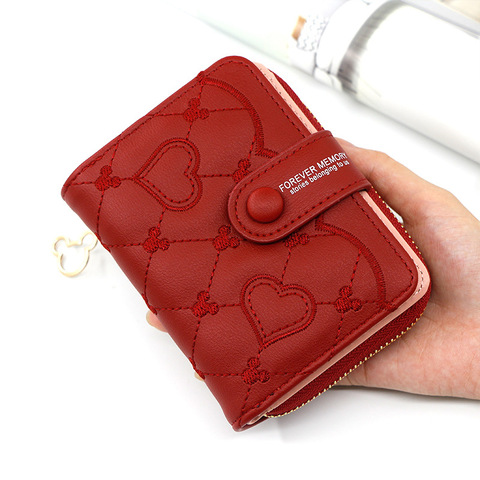 Women Wallets 2022 New Luxury Brand Red Black Small Mini Coin Purse Hasp Card Holder Lady Wallet Zipper Female Leather Buckle ► Photo 1/6