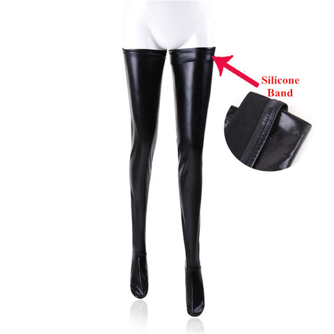 S-2XL Large Size Black Leather Stockings Pole Dance Sexy Medias Silicone Band Knee High Stockings Sexy Lingerie Latex Clubwear ► Photo 1/6