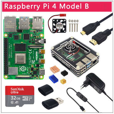 Original UK Raspberry Pi 4 Model B 1/2/4GB RAM BCM2711 Option Case|32 GB SD Card|Switch Power | Micro HDMI | 9 Layer Case | Fan ► Photo 1/6