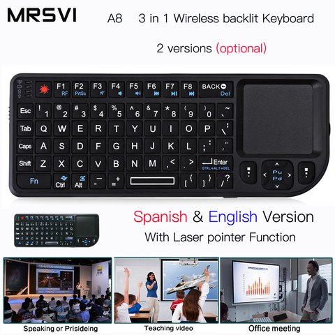 A8 Russianрусски Spanish English Air Fly Mouse White Color Backlit Mini Wireless Keyboard Handheld Touchpad for Speech Projector ► Photo 1/6