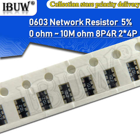 100pcs 0603*4 8P4R 2*4P Network Resistor SMD array 0 ~ 910 ohm 1K ~ 910K 2K 2.2K 4.7K 10K 22K 47K 100K 1M 1 10 100 220 470 ohms ► Photo 1/2