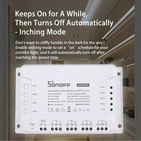 SONOFF 4CH Pro R3 433Mhz RF Wireless Remote Control 4 Way Channel Gang Wifi Relay Inching Interlock Smart Switch Home Automation ► Photo 1/6