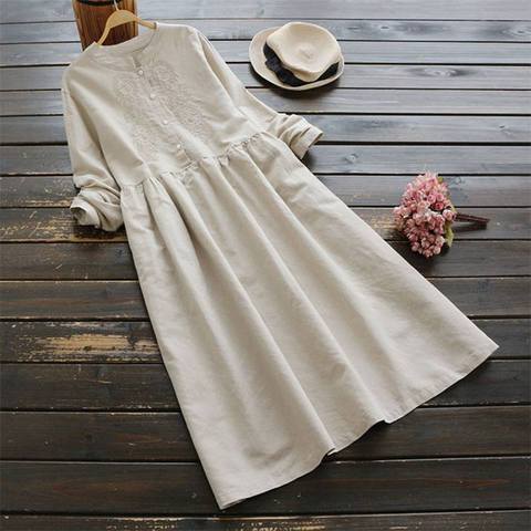 2022 Autumn Embroidery Long Shirt Dress ZANZEA Vintage Casual Cotton Linen Vestidos Women Long Sleeve Sundress Kaftan Plus Size ► Photo 1/6