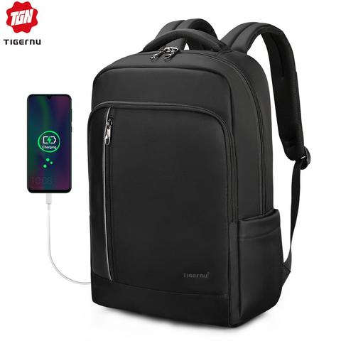 Tigernu Brand High Quality Water Repellent Nylon Men 15.6 inch Laptop Backpack Black&Purple Anti Theft Business Travel Schoolbag ► Photo 1/6