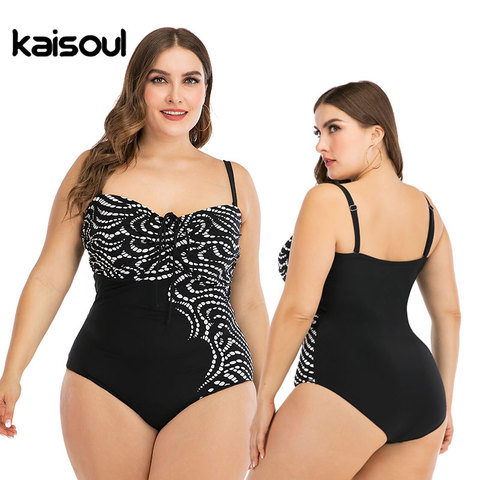 2022 New Black Patchwork Print Large Size 6XL One Piece Swimsuit Women Plus Big XXXL Swimwear Conservative Beach Bathing Suit ► Photo 1/6