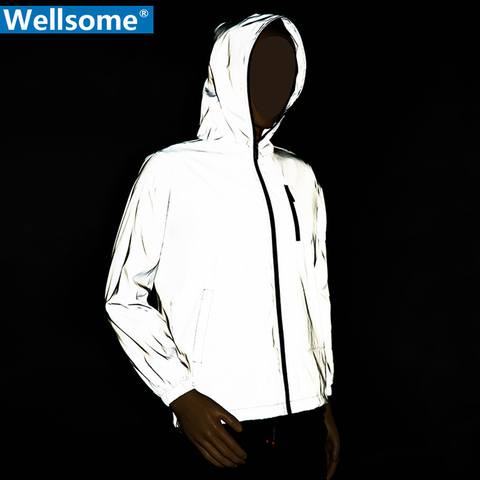 Noctilucent full reflective jacket men women harajuku Streetwear mens jackets hooded hip-hop streetwear night shiny zipper coats ► Photo 1/6