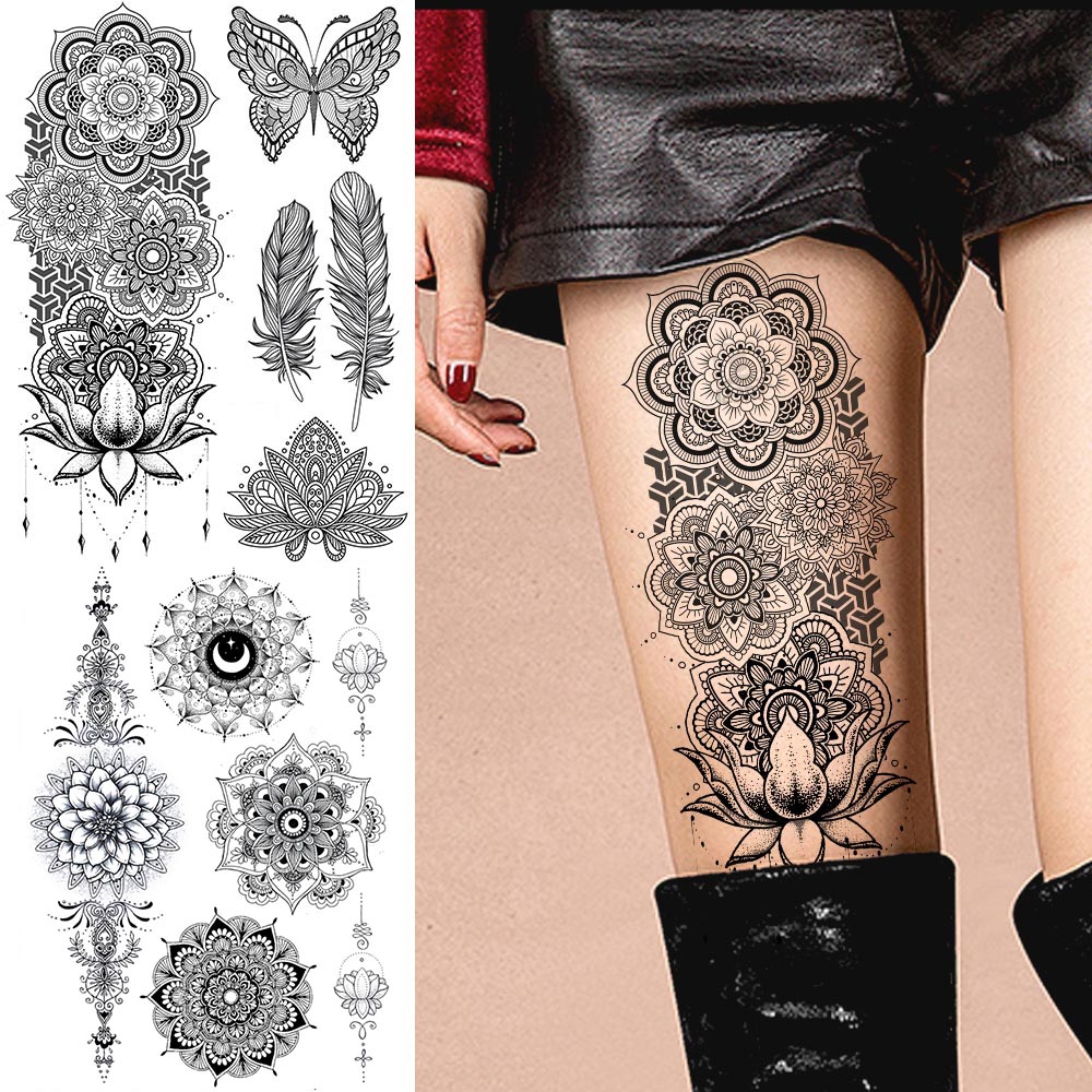 Buy Online Large Black Henna Arm Tattoos Legs Bracelet India Mandala Flower Temporary Tattoo Mehndi Women Body Stickers Big Sexy Tattoo Art Alitools