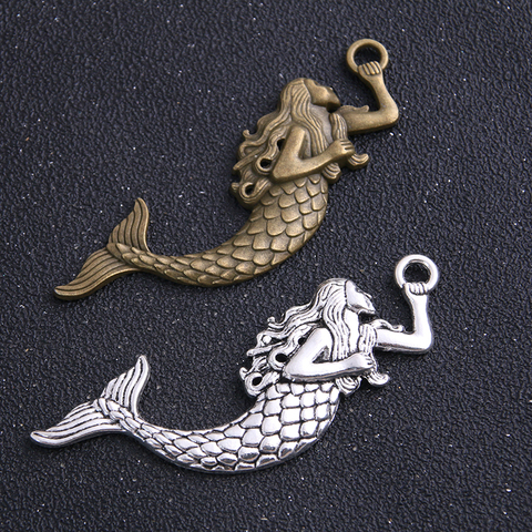 2pcs/lot 22*76mm two Color Metal Big Beautiful Mermaid Charms Jewelry Handmade Charms fit Jewelry Making ► Photo 1/6