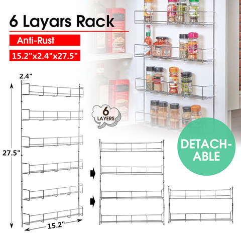 6 Layers Tier Spice Seasoning Kitchen Rack Cabinet Shelf Door Organizer Wall Mount Holder Storage Shelf Pantry Space Saver Racks ► Photo 1/6
