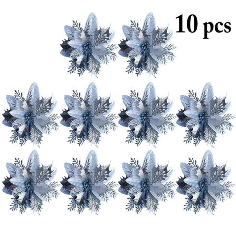 10pcs Artificial Flowers For Decoration Glitter Poinsettia Fake Flowers DIY Home Wedding Decoration Flower Head Christmas ► Photo 1/6