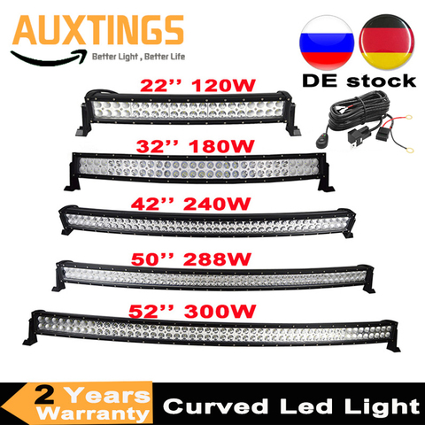 22 32 42 50 52 inch curved led light bar 120W 180W 240W 288W 300W COMBO  dual row Driving Offroad Car Tractor Truck 4x4 SUV ATV - Price history &  Review