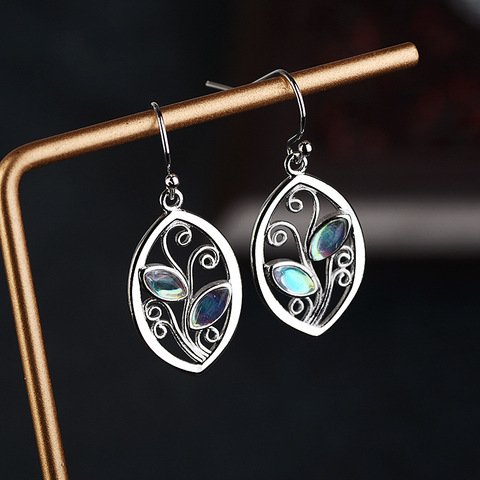 S925 Vintage Silver Eden Colorful Moonstone Earrings Silver Jewelry Leaf Earrings ► Photo 1/5