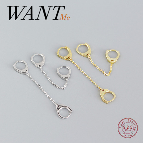 WANTME Punk Geometric Handcuffs Link Chain Charm Stud Earrings for Women Genuine 925 Sterling Silver Unisex Rock Jewelry Gift ► Photo 1/6