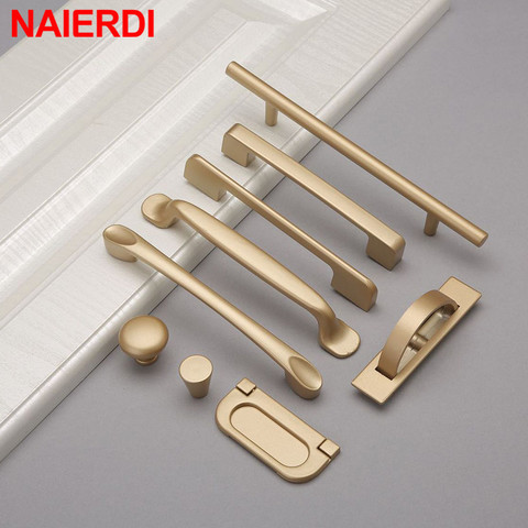 NAIERDI Solid Aluminum Alloy Matte Gold Cabinet Handles European Style Kitchen Cupboard Pulls Drawer Knobs Furniture Handle ► Photo 1/6
