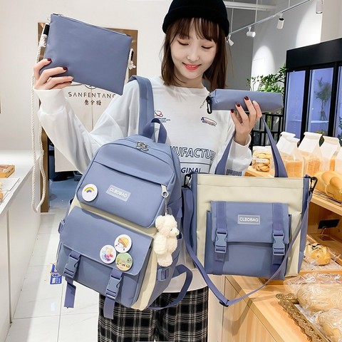 4 Pcs Set Harajuku Women Laptop Backpack Canvas School Bags For Teenage Girls Kawaii College Student Kids Book Bag Rucksack 2022 ► Photo 1/6