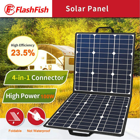 100W 18V Portable Solar Panel 5V USB Flashfish Foldable Solar Cells Battery Charger Folding Outdoor Power Supply Camping Garden ► Photo 1/6