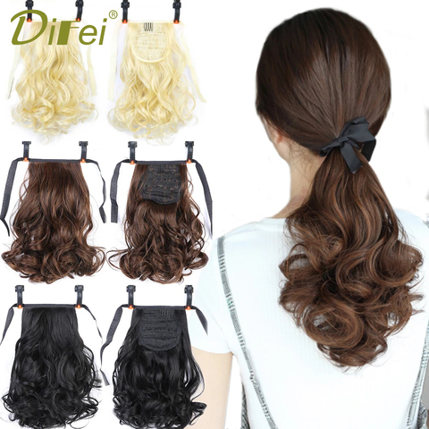 DIFEI Wavy Synthetic Ponytail Drawstring Clip In Ponytail Hair Extensions Brown Heat Resistant Pony Tail for Women False Hair ► Photo 1/1