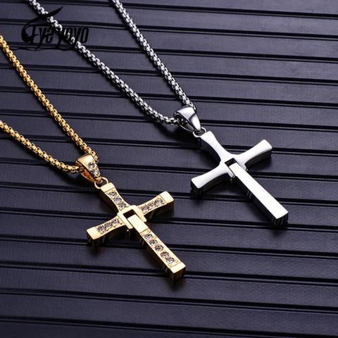 EyeYoYo Fast and Furious Cross Necklace Dominic Toretto Cross Rhinestone Pendant Necklace Stainless Steel Necklace for Men Women ► Photo 1/6