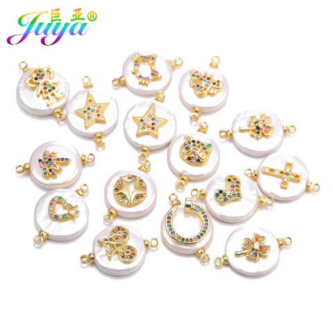 Juya DIY Connectors Supplies Cubic Zirconia Charms Shell Pearls Connectors Accessories For Women Earrings Bracelet Making ► Photo 1/6