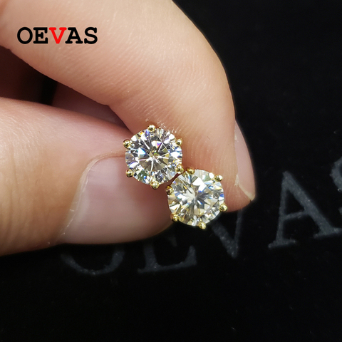 OEVAS Real 1 Carat D Color Moissatine Stud Earrings For Women 18K Gold Color 100% 925 Sterling Silver Wedding Party Fine Jewelry ► Photo 1/6